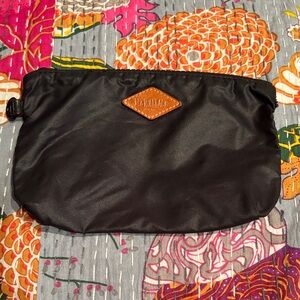 MZ Wallace Black Nylon Pouch with Brown Leather Diamond Logo